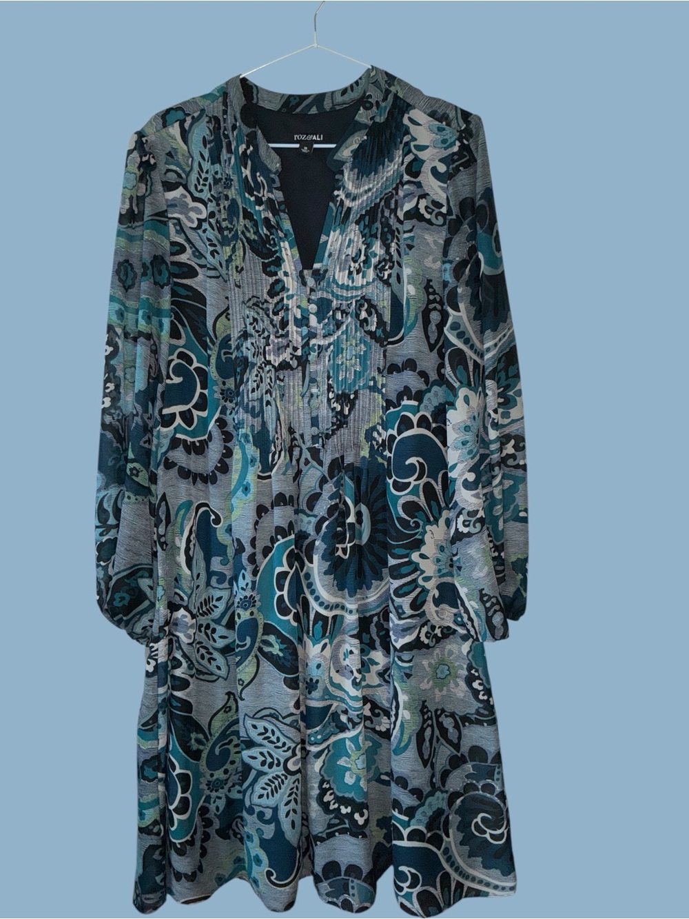 Roz & Ali Black and Teal Printed Blouse
